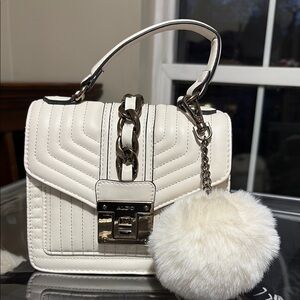 Aldo White Mini Bag with Chain and Pom Pom